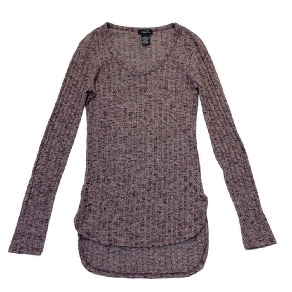 Rue21 Ribbed V-neck T-shirt Women’s Size XS heather purple plum long sleeve tee
